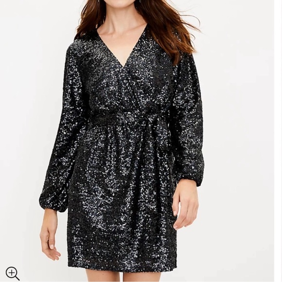 LOFT Navy Sequined Faux Wrap Cocktail Dress - Picture 7 of 7